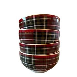 222 Fifth Wexford Porcelain Soup Cereal Bowls Red Tartan Plaid 5.5" Set of 4 New